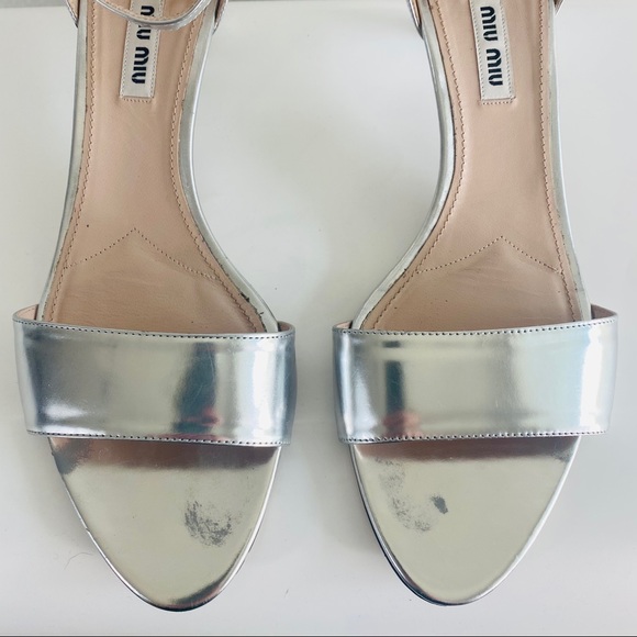 Miu Miu Matte Silver Kitten Heel Ankle Sandal 39.5 - Picture 7 of 7